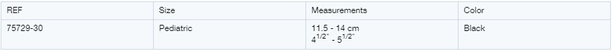 Size chart for pediatric