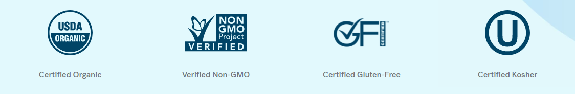 Certifications Banner - USDA Organic, Non-GMO, Gluten Free, Kosher