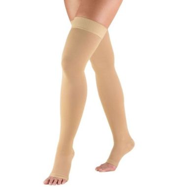 TruForm Thigh High Compression Stocking with Silicone Dot Top Open Toe 20-30 mmHg