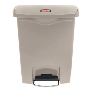Rubbermaid Slim Jim 8 Gal Front Step-on Trash Can, Beige - 1883456