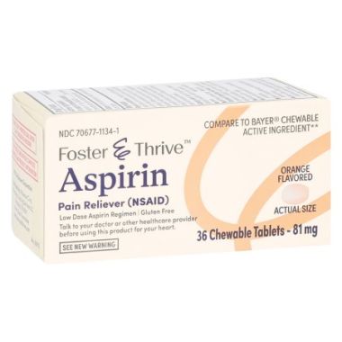 Foster & Thrive Aspirin, Pain Relief - 36 Chewable Tablets