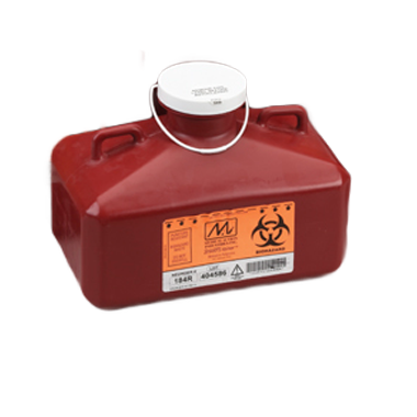 4.7 Quart Medical Action Red Sharps Container, Rectangular Locking Cap - 184R