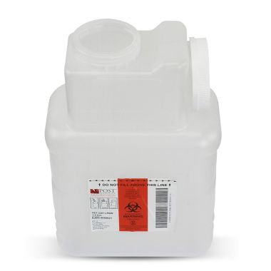 1.5 Gallon Clear Sharps Container with Locking Screw Cap 2201-LPBW