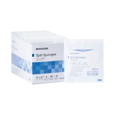 McKesson 2 x 2 Inch Split Sponges High Absorbency 6 Ply, Sterile - 16-42026