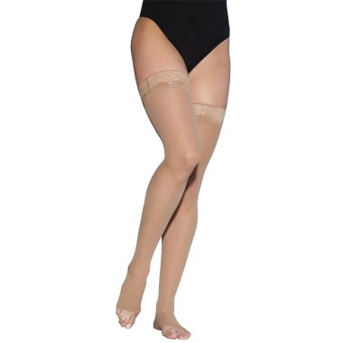 Sigvaris 780 Eversheer Women's Thigh High Compression Stockings, Silicone Top Band - 783N OPEN TOE 30-40 mmHg