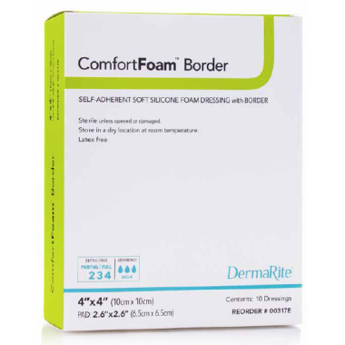 DermaRite ComfortFoam Border Self-Adherent Soft Silicone Foam Wound Dressing