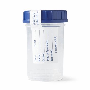 Medline Click-N-Close Pneumatic Tube Specimen Containers with Blue Lid