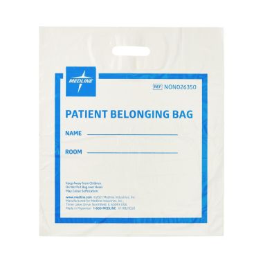 Medline Plastic Patient Belongings Bags with Patch Handle, 16 x 18 x 4 in. - NON026350