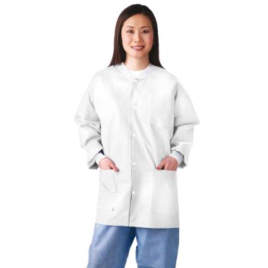 Medline Knit Cuff/Collar Multilayer SMS Lab Jackets, White or Blue