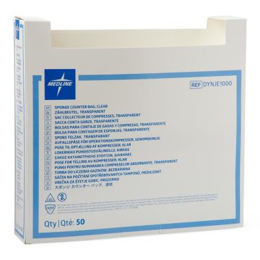 Medline Surgical Sponge Counter Bags, Clear or Blue
