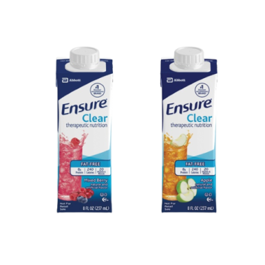 Abbott Ensure Clear Nutrition Drink (High Protein, Fat Free) - Apple, Mixed Berry, Blueberry 8 oz. Cartons