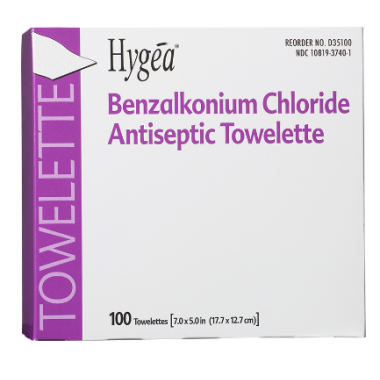 Hygea Benzalkonium Chloride 5x7 Inch Antiseptic Towelette by PDI