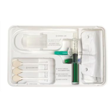 BD Surestep Intermittent Catheter Tray 16 Fr Coude and Straight Tip - INTL16C, INTS16