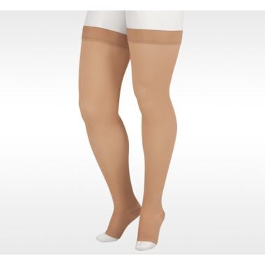 Juzo Soft 2002 Thigh High 30-40 mmHg Compression Stockings, Open Toe, Beaded Silicone Top Band, Short