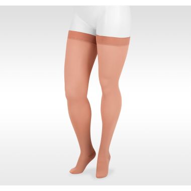 Juzo 3512AG Dynamic 30-40 mmHg Open Toe Garter Thigh High Compression Stockings, Beige