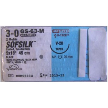 Covidien Sofsilk Black Braided Silk Suture w/Needle
