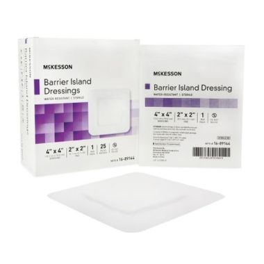 McKesson Composite Barrier Island Dressing Water Resistant 4 x 4 Inch - Sterile