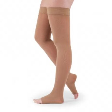 Mediven Assure Thigh High 30-40 mmHg Compression Stockings, Open Toe, Silicone Top Band, Beige
