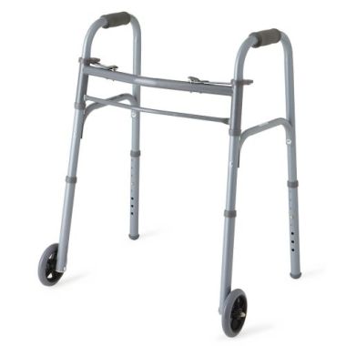 Medline Two-Button Youth Folding Walkers with 5" Wheels, For Users 4'6" to 5'5"