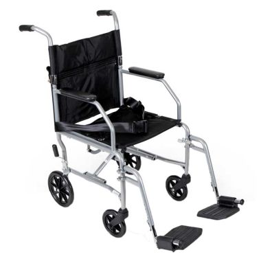 Medline Steel Transport Wheelchair with 19" Wide Seat, Easily Folds for Travel and Transport, Supports up to 300 lbs