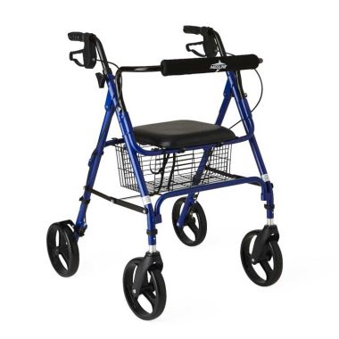 Medline Aluminum Folding Rollator Walker with 8 Inch Wheels and Basket