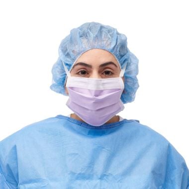 Medline ASTM Level 3 Surgical Face Mask with Ties, Purple Polypropylene