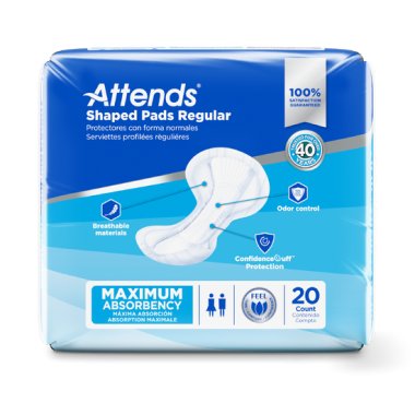 Attends Shaped Pads, Regular, Maximum Absorbency - SPDRA