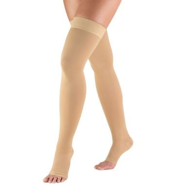 TRUFORM Thigh High Compression Stocking Silicone Dot Top Open Toe 20-30 mmHg, Silicone Dotted Band