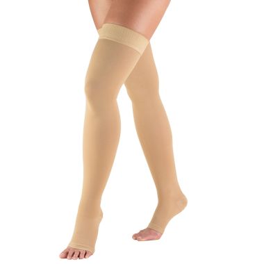 TRUFORM Classic Medical Thigh High Silicone Dot Top Open Toe 30-40 mmHg, Silicone Dotted Band, Beige