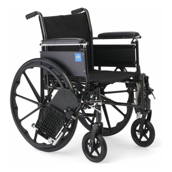 A Medline K3 Guardian Wheelchair with swing-away legrests.