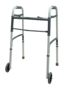 Dual Button Folding Walker with 5 Inch Wheels