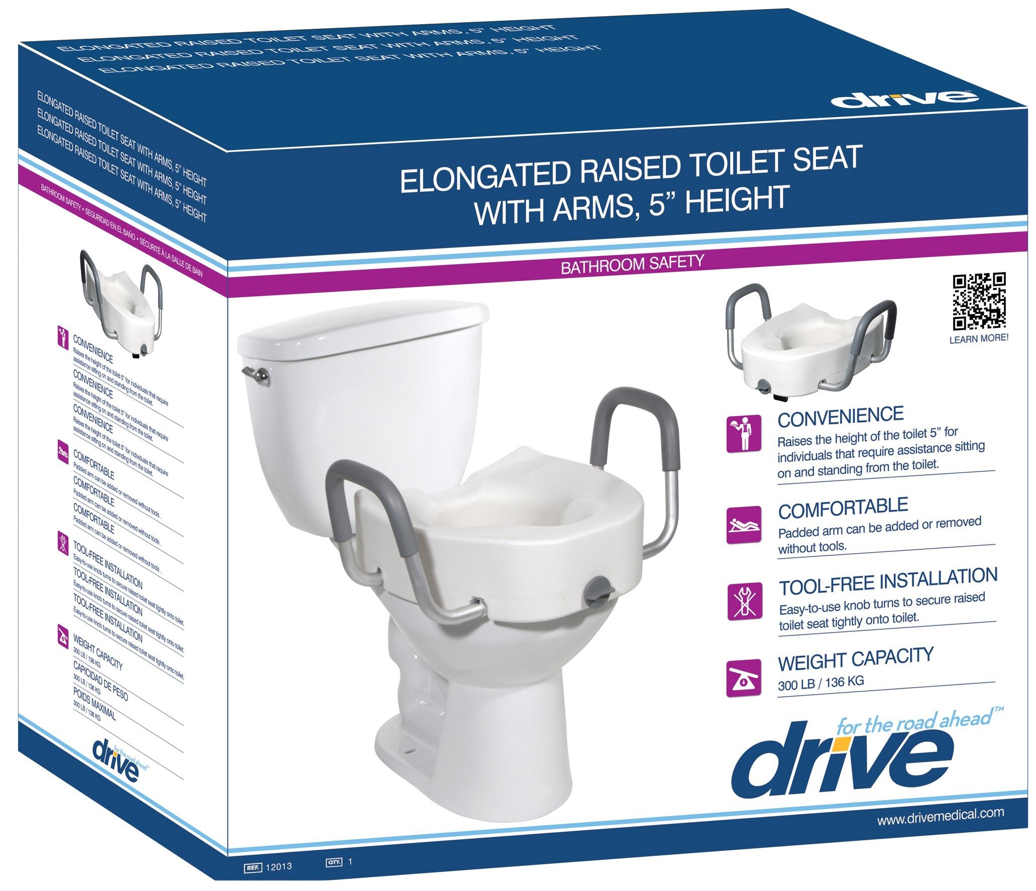 Drive Medical Raised Elongated Toilet Seat 12013 Vitality Medical