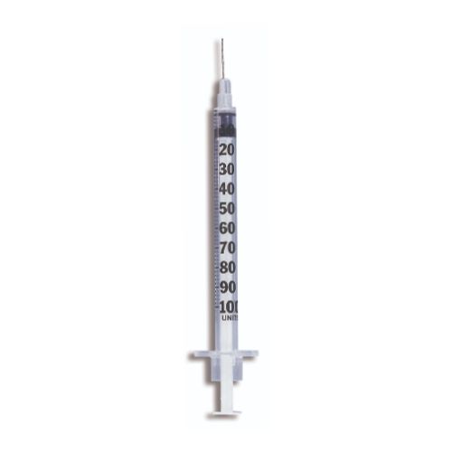 Set of medical empty needles, big and insulin needles on the white