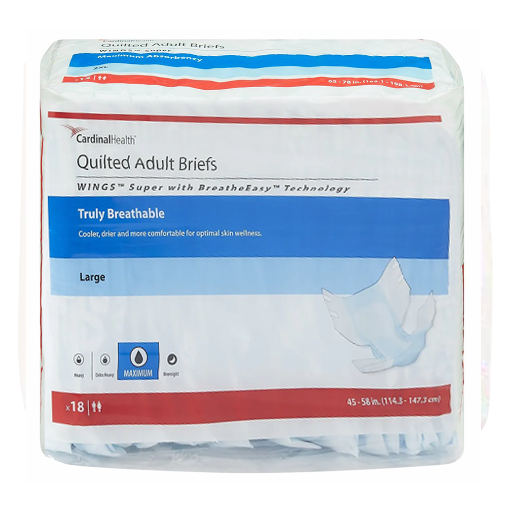 Wings Super Quilted Adult Briefs Heavy Absorbency - Cardinal Health 87083,  87084A, 87085