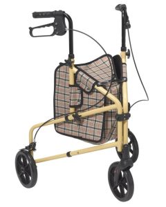 Winnie Lite Supreme Aluminum 3-wheeled Rollator Tan Frame with Plaid Bag