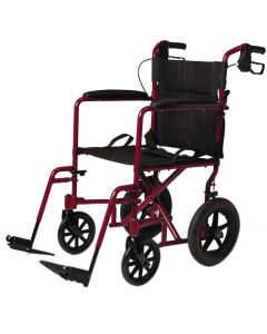 Red Medline Lightweight Transport Adult Folding Wheelchair with 12" Wheels