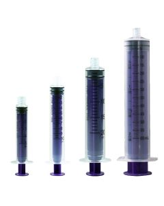 Vesco Medical ENFit Syringes side by side in order from smallest to largest.