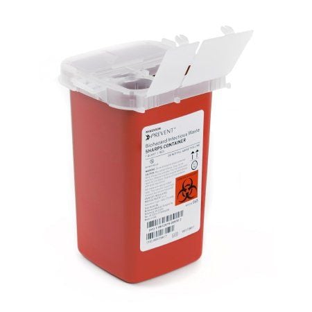 1 Quart, 3 Hinged Snap On Lid, Phlebotomy Style, Red