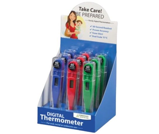 Water-Resistant Thermometers with Rigid Tip, Full Storage Case, And Replaceable LR41 Battery, 9-Piece Display