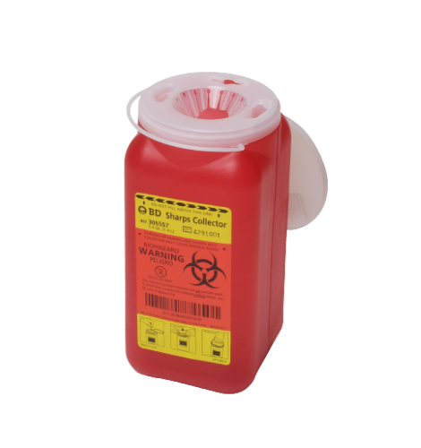 Image 1 of 5 Gallon BD Red Sharps Container, Open Top w/ Teather or Hinged Cap 