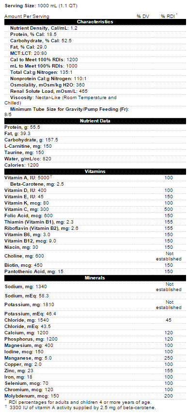 Osmolite 1.2 Cal 1000 mL Nutrition Label