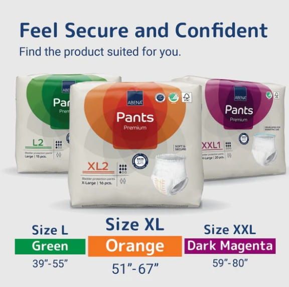 Feel secure and confident. Find the product suited for you. Size L: