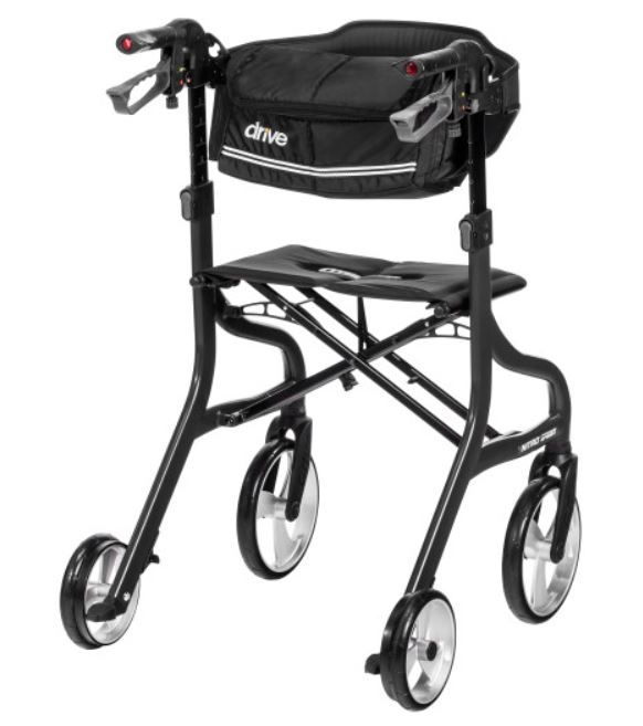 Black Rollator With Bag Attached to Backrest
