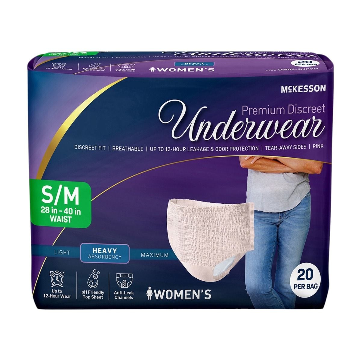 McKesson Premium Discreet Female Underwear, Pink - S