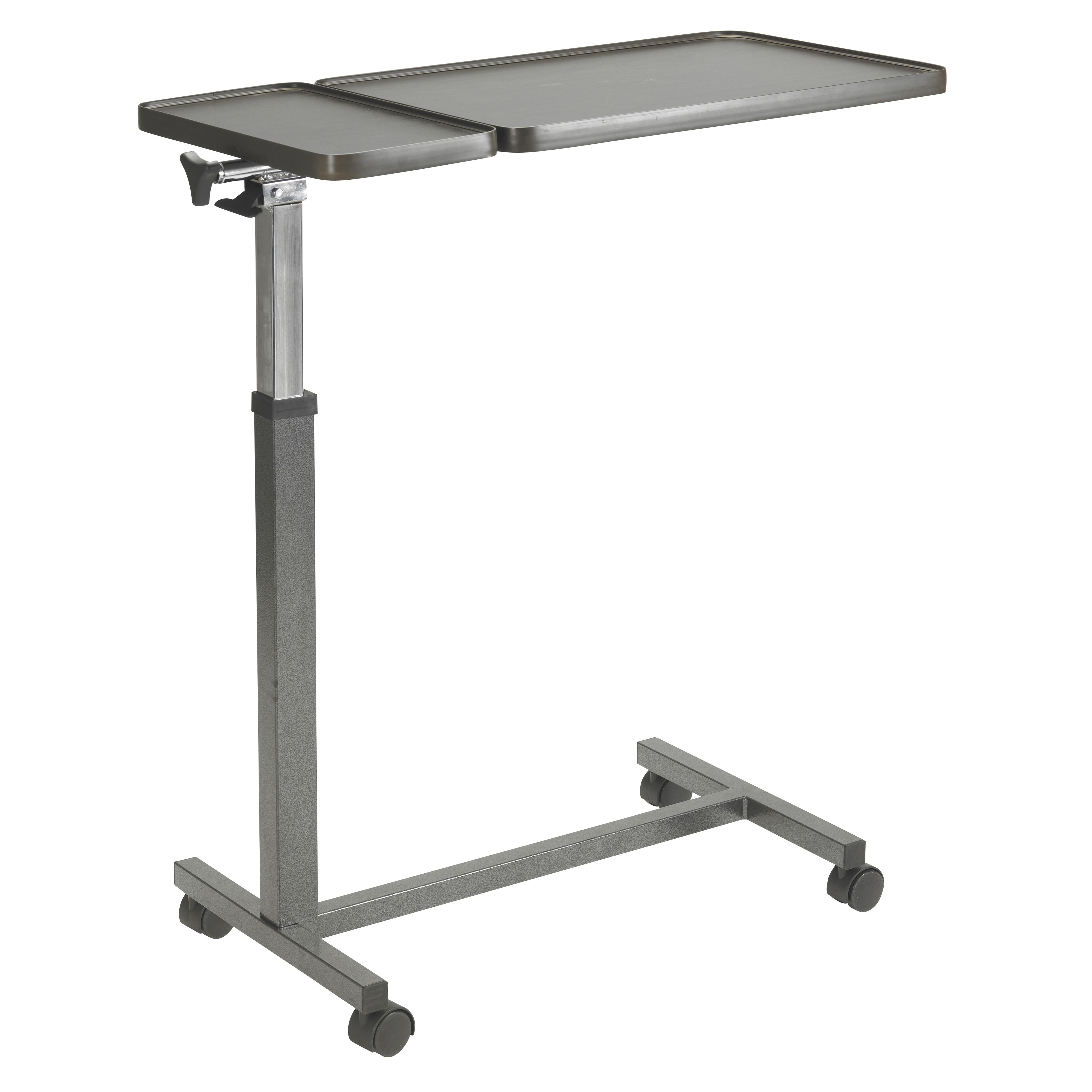 Image 3 of Drive Medical OverBed Table with Double Tilt Top Trays 13068BV - Walnut, 55 lbs Capacity