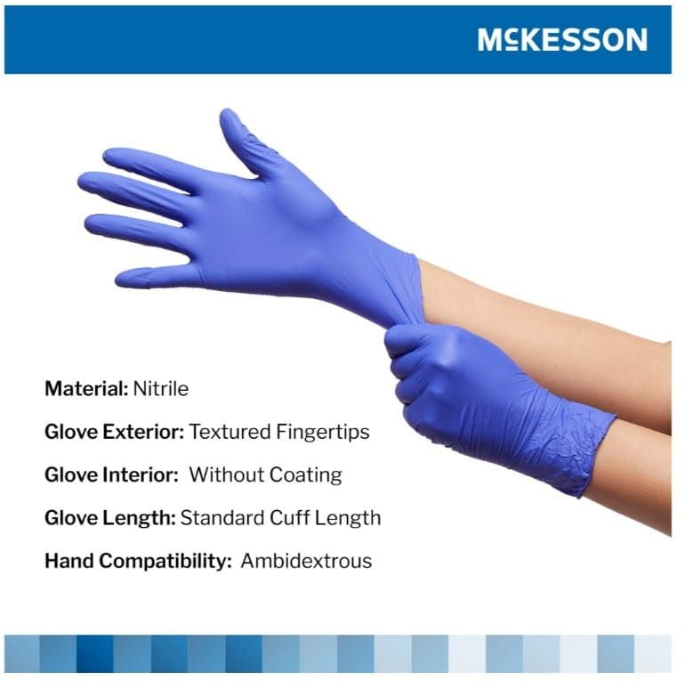 Material: Nitrile, Glove Exterior: Textured Fingertips, Glove Interior: Without Coating, Glove Length: Standard Cuff Length, Hand Compatibility: Ambidextrous