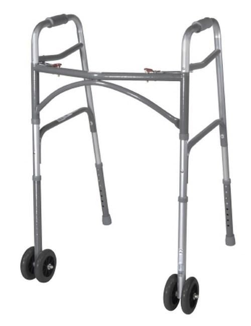 Bariatric Dual Release Folding Walker with Wheels Adjustable Height McKesson Steel Frame 500 lbs. Weight Capacity 32 to 39 Inch Height (146-10220-2WW)
