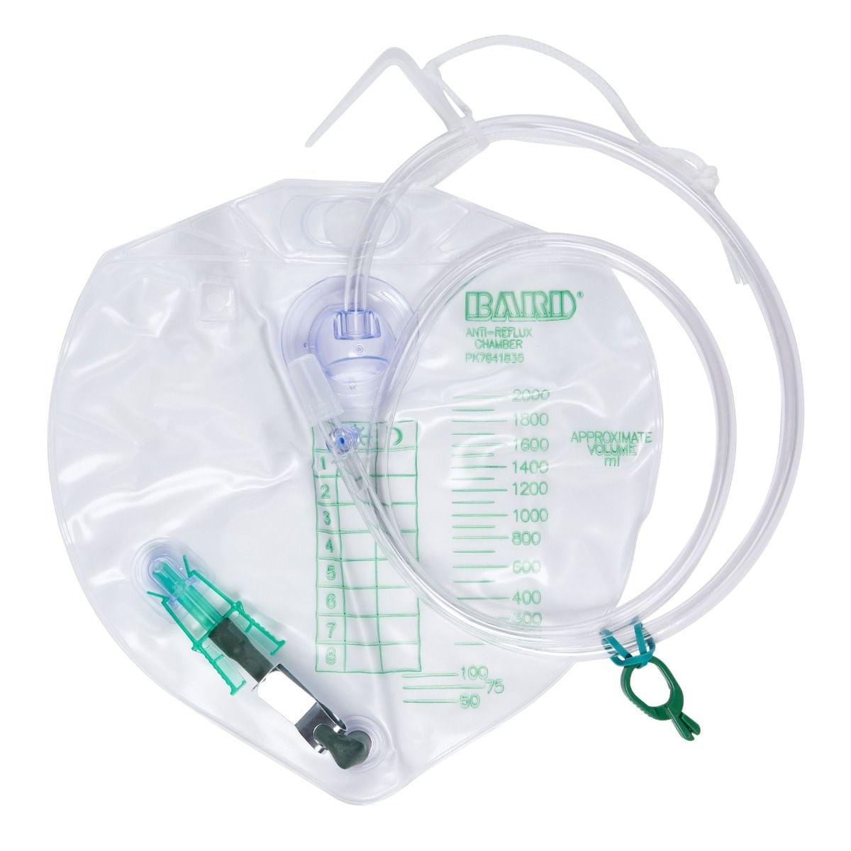 Bard 154002 Urinary Bedside Bag, 2000 mL, Anti-Reflux, 1 Hook Hanger
