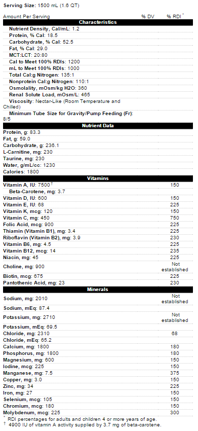 Osmolite 1.2 Cal 1500 mL Nutrition Label