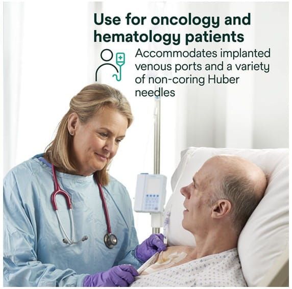 Use for Oncology and Hematology Patients: Accommodates Implanted Venous Ports and a Variety of Non-Coring Huber Needles